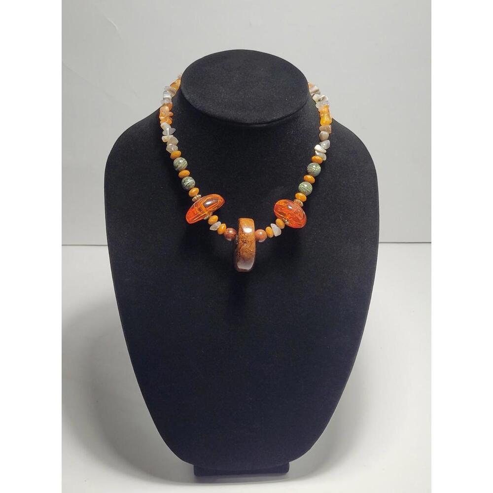 Vintage Chunky Multicolor Natural Agate Acrylic Statement Necklace Fashion Jewel
